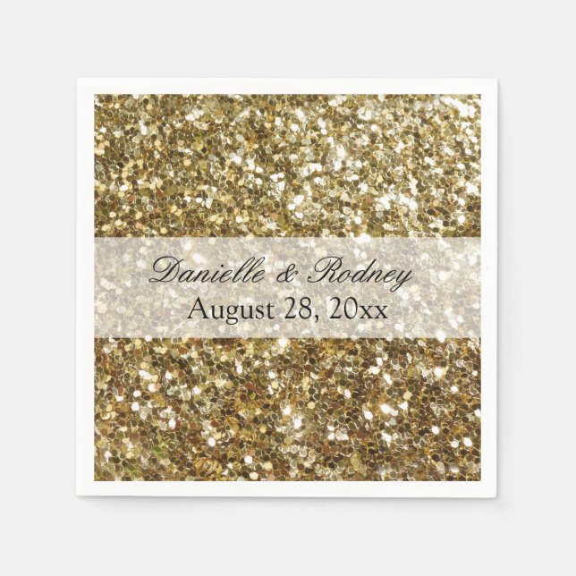 Elegant Gold Glitter Printed Wedding Paper Napkins (Front)