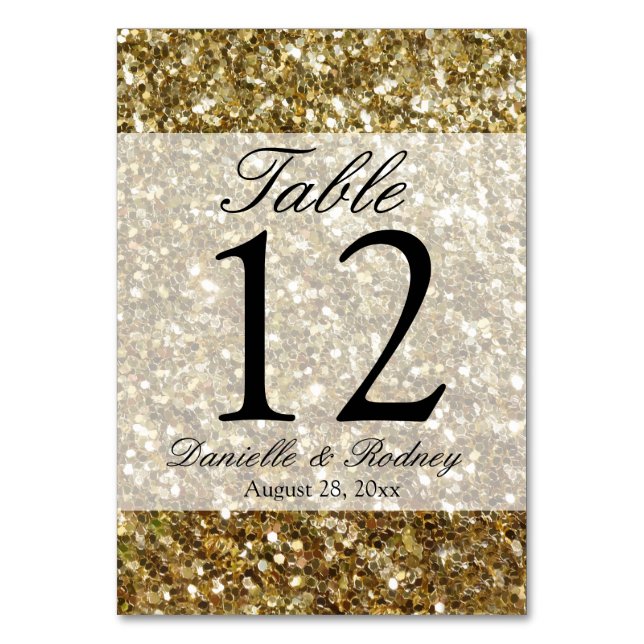 Elegant Gold Glitter Printed Wedding Table Number (Front)