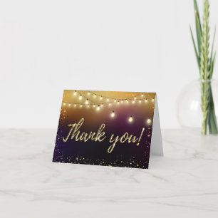 Elegant Gold Glitter Purple Lights Stars Thank you Card