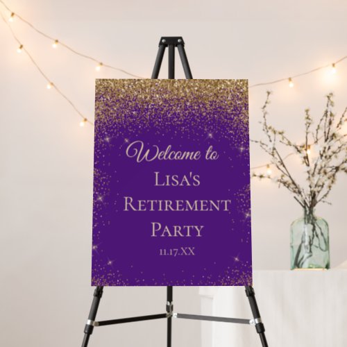 Elegant Gold Glitter Purple Retirement Welcome Foam Board