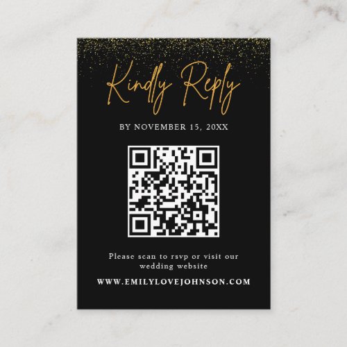 Elegant Gold Glitter QR Code Wedding RSVP Enclosure Card
