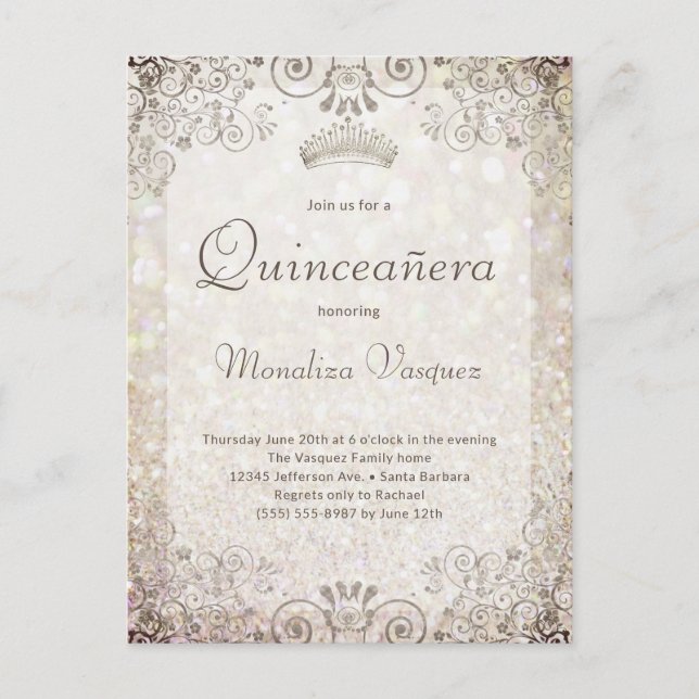 Elegant Gold Glitter Quinceañera  15th Birthday Postcard (Front)