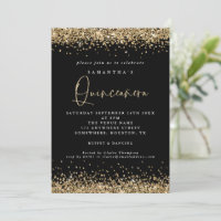 Elegant Gold Glitter Quinceañera 15th Party Black