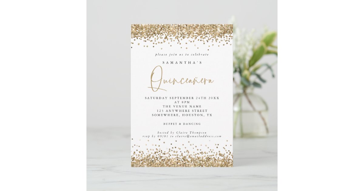 Elegant Gold Glitter Quinceañera 15th Party Invitation | Zazzle