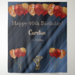 Elegant Gold & Glitter Red Balloons Birthday Tapestry<br><div class="desc">Celebrate your birthday in style with these beautiful gold glitter red balloons on a chic folded blue background.</div>