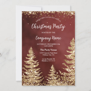 Elegant Gold Glitter Red Corporate Christmas Party Invitation