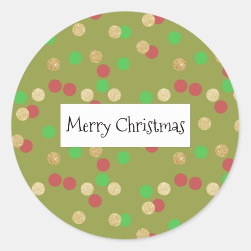 elegant gold glitter red green Christmas confetti Classic Round Sticker