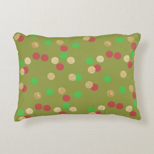 elegant gold glitter red green Christmas confetti Decorative Pillow