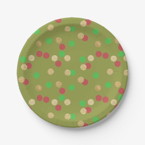 elegant gold glitter red green Christmas confetti Paper Plates