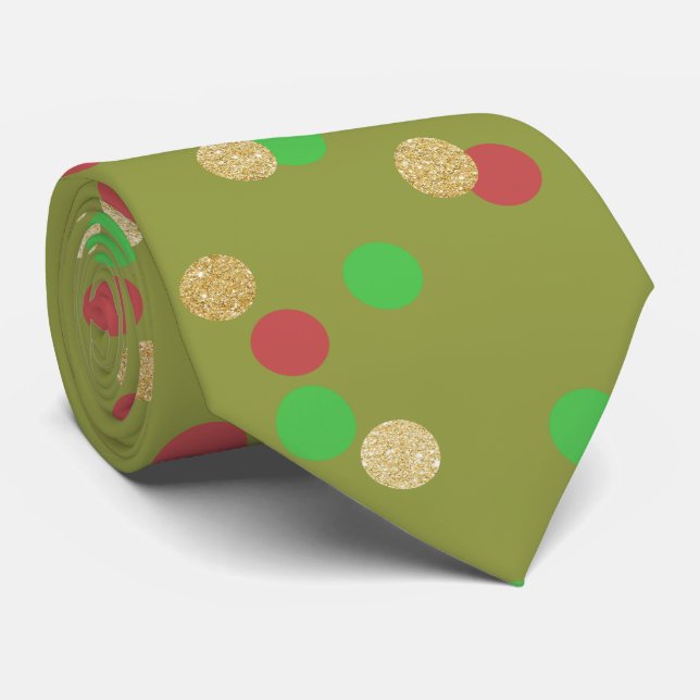 elegant gold glitter red green Christmas confetti Tie (Rolled)