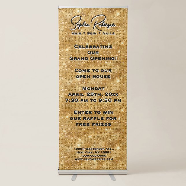 Elegant Gold Glitter Retractable Banner (Front)