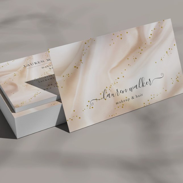 Elegant Gold Glitter Satin Makeup And Hair Business Card (Creator Uploaded)