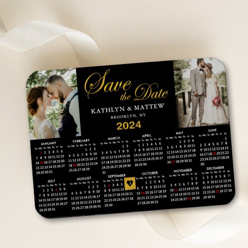 Elegant Gold Glitter Script 2 Photo Save the Date Magnet