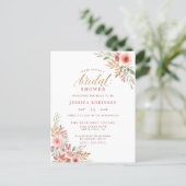 Elegant Gold Glitter Script Floral Bridal Shower Invitation Postcard (Standing Front)