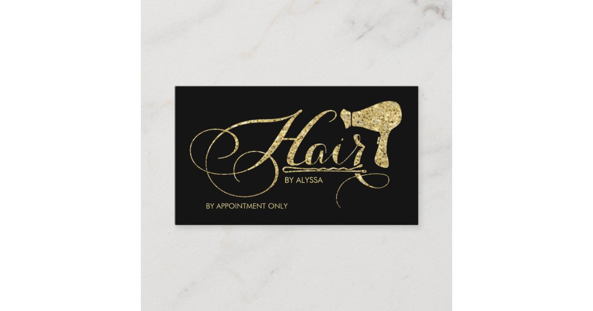 Elegant Gold Glitter Script Hair Stylist Appointment Card Zazzlecom
