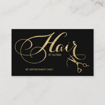 Elegant Gold Glitter Script Hair Stylist Appointment Card by eatlovepray at Zazzle