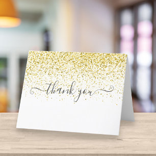 Elegant Gold Glitter Script Letterpress Thank You Card