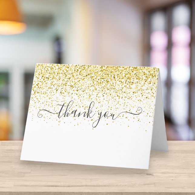 Elegant Gold Glitter Script Letterpress Thank You Card (Creator Uploaded)