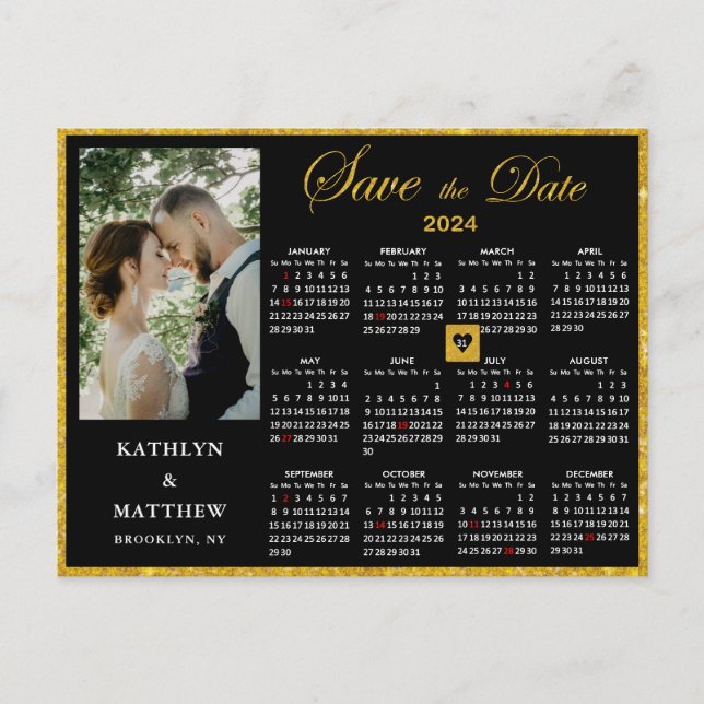 Elegant Gold Glitter Script Photo Save the Date Announcement Postcard (Front)