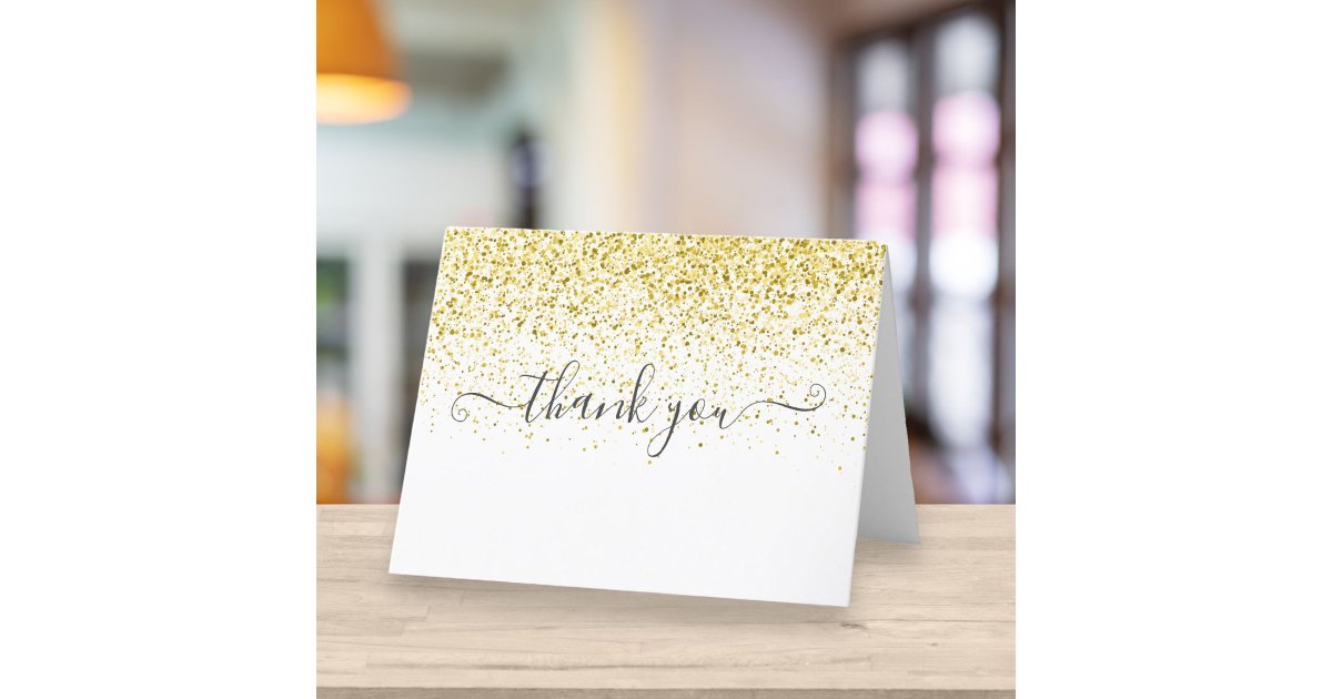 Elegant Gold Glitter Script Thank You Card | Zazzle