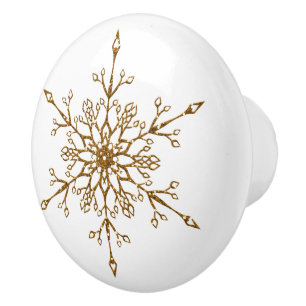 Elegant Gold Glitter Snowflake Christmas Holiday Ceramic Knob