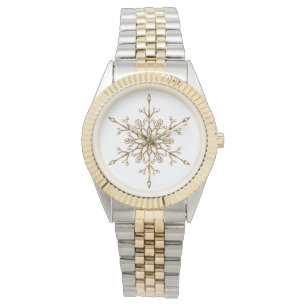 Elegant Gold Glitter Snowflake Christmas Holiday Watch