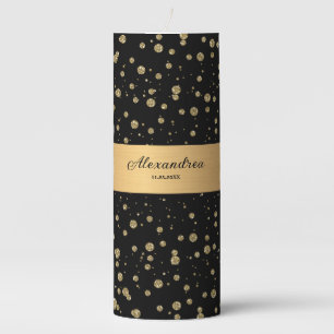 Elegant Gold Glitter Sparkle Black Personalize Pillar Candle