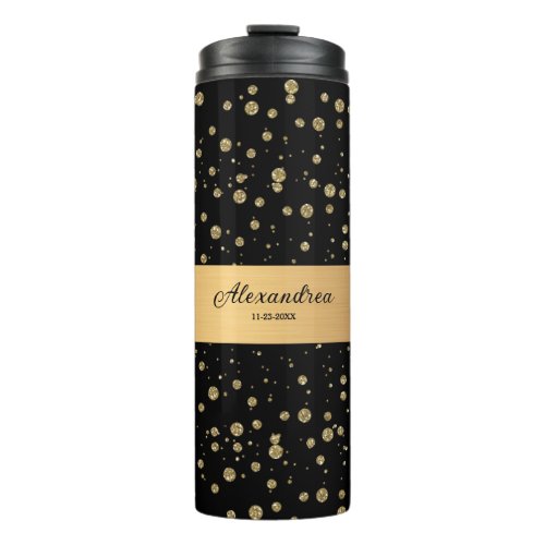 Elegant Gold Glitter Sparkle Black Personalize Thermal Tumbler