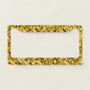Elegant Gold Glitter Sparkle Glam Gems Unique License Plate Frame