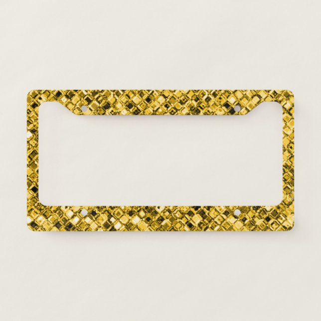 Elegant Gold Glitter Sparkle Glam Gems Unique License Plate Frame (Front)