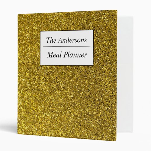 Elegant Gold Glitter Sparkle Kitchen Organization 3 Ring Binder