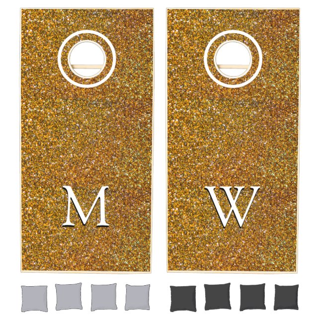 Elegant GOLD Glitter Sparkle MONOGRAM Cornhole Set (Set)