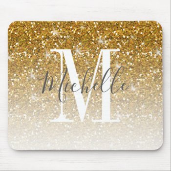 Elegant Gold Glitter Sparkle Monogram Name Mouse Pad by monogramgallery at Zazzle