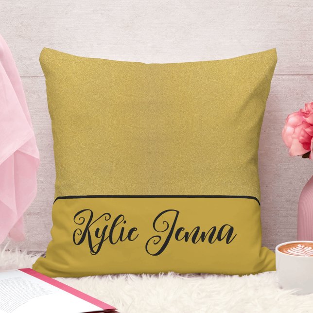Elegant Gold Glitter Sparkle Script Custom Name Throw Pillow (Creator Uploaded)