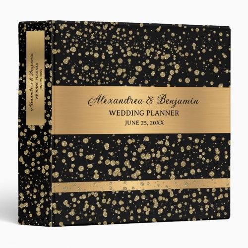 Elegant Gold Glitter Sparkle Wedding Personalize 3 Ring Binder