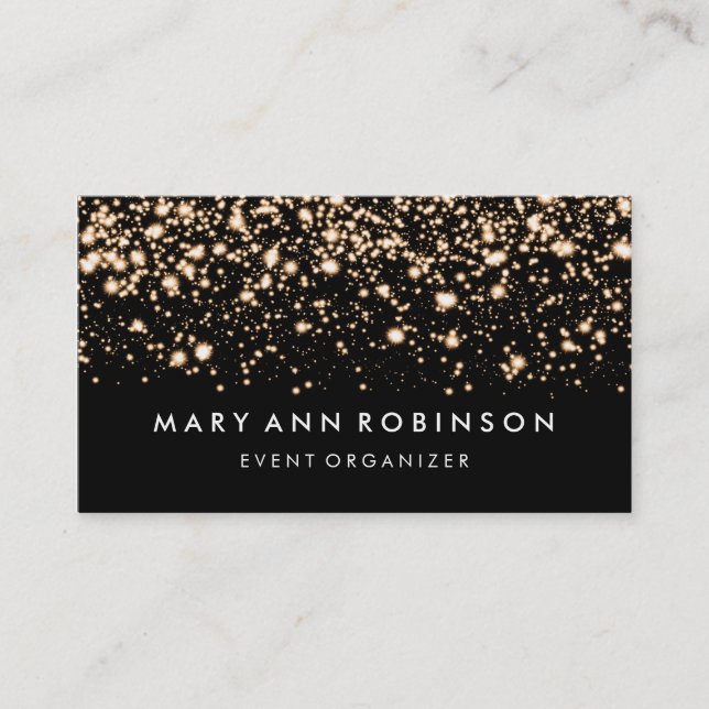 Elegant Gold Glitter Sparkles Event Organizer Business Card (Front)