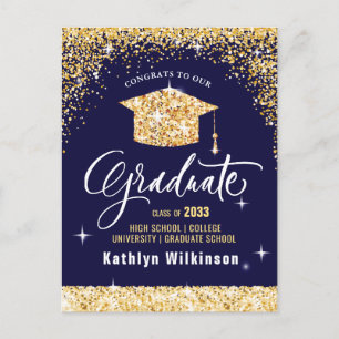 Elegant Gold Glitter Sparkling Graduation Party Postcard