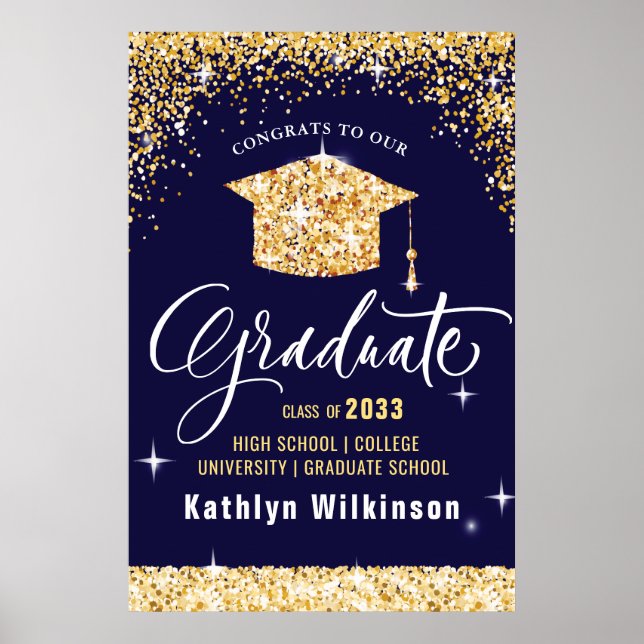 Elegant Gold Glitter Sparkling Graduation Party Poster (Front)