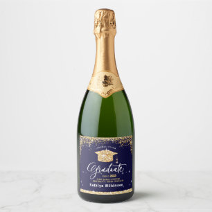 Elegant Gold Glitter Sparkling Graduation Party Sparkling Wine Label