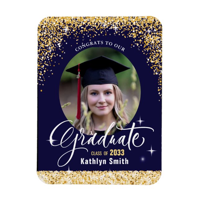 Elegant Gold Glitter Sparkling Graduation Photo Magnet (Vertical)