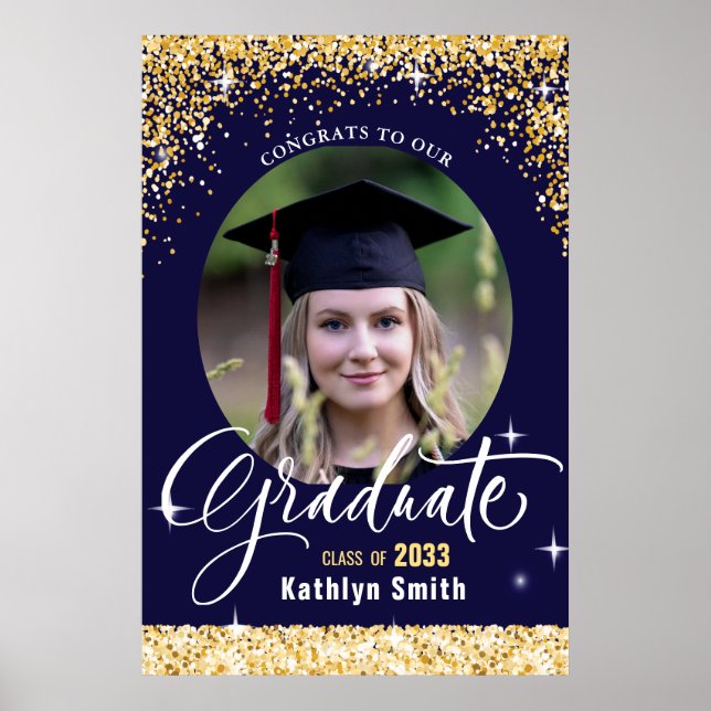 Elegant Gold Glitter Sparkling Graduation Photo Poster (Front)