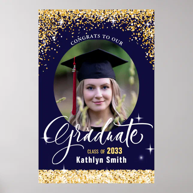 Elegant Gold Glitter Sparkling Graduation Photo Poster | Zazzle