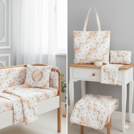 Elegant Gold Glitter Stars and Watercolor Blush Fabric