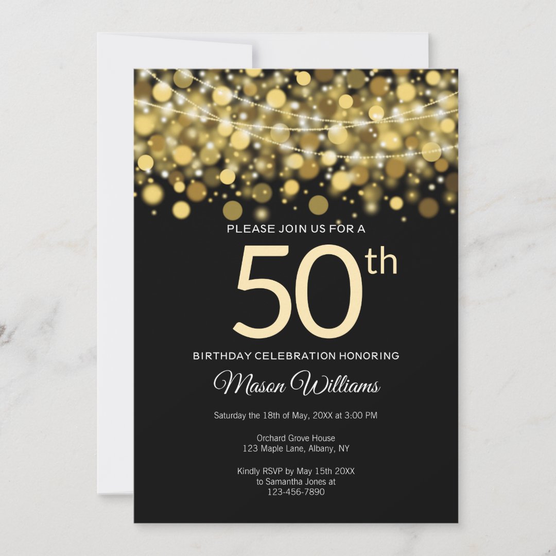 Elegant Gold Glitter String Lights 50th Birthday Invitation Zazzle 1982