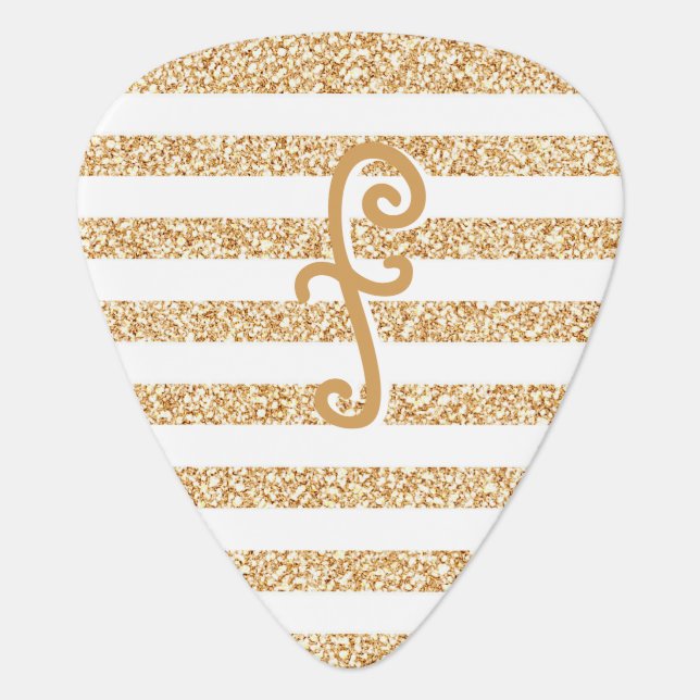 Elegant Gold Glitter Stripe Monogrammed Custom Guitar Pick (Front)