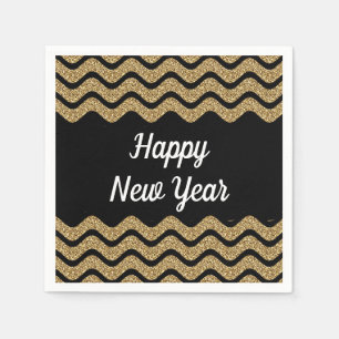 Elegant Gold Glitter Stripes New Year's Napkins