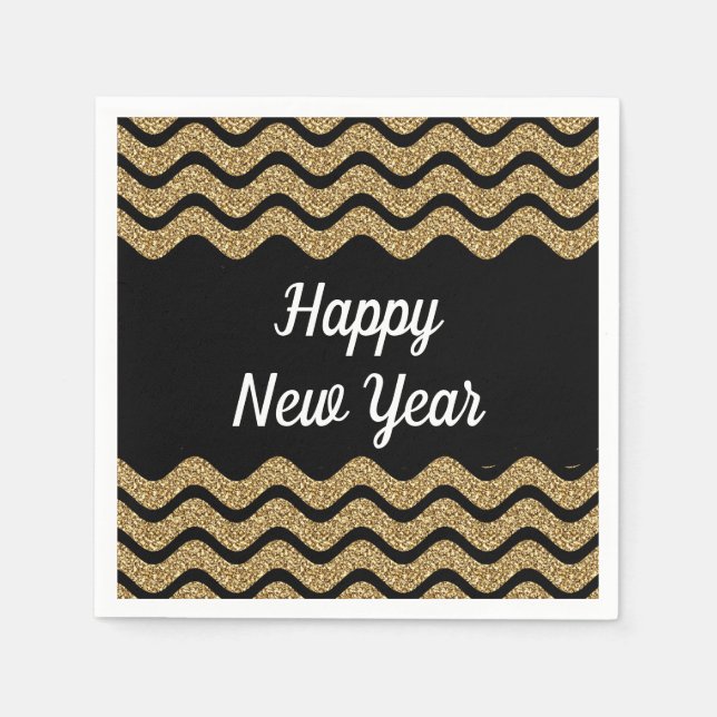 Elegant Gold Glitter Stripes New Year's Napkins (Front)