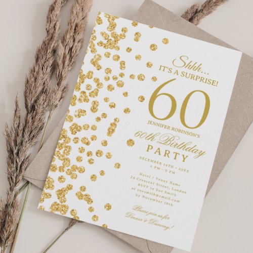Elegant Gold Glitter Surprise 60th Birthday Party Invitation