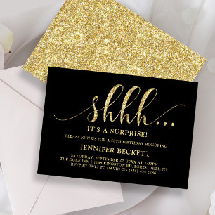 Elegant Gold Glitter Surprise Birthday Party Invitation