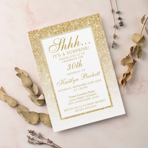 Elegant Gold Glitter Surprise Birthday Party Invitation